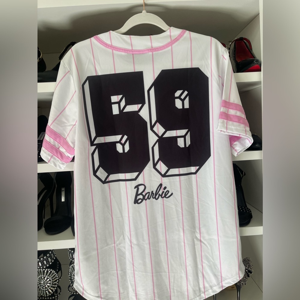 Official Barbie Baseball Jersey Size S/M/L Pink & White New - Picture 6 of 7